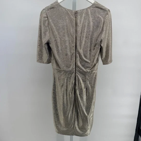 Alice + Olivia Judy Metallic Grey Gold V-Neck Wrap Mini Dress - Picture 7 of 7
